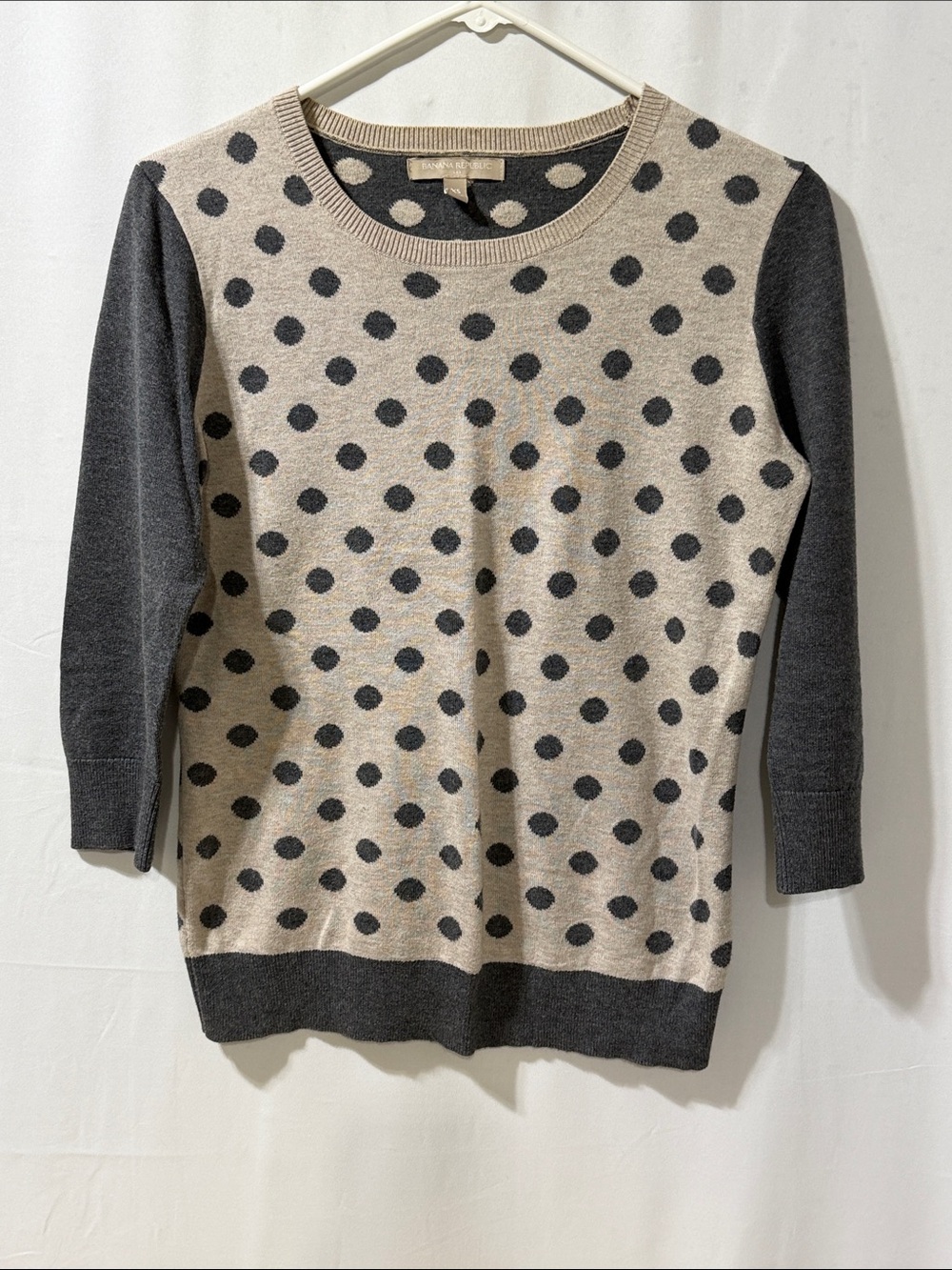 Banana Republic Polka Dot Crewneck Sweater - Beige and Charcoal
